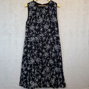 Talbots Black & White Floral Sleeveless Midi Stretch Dress Size 14